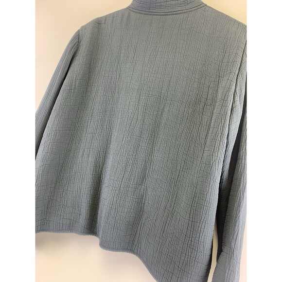 Eileen Fisher Textured Jacket Rayon Silk Blue Gray High Collar Womens Medium - Picture 6 of 12